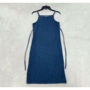 Vintage Jumper Denim Dress Sleeveless Blue Jean Sun Dress Tie Womens 14